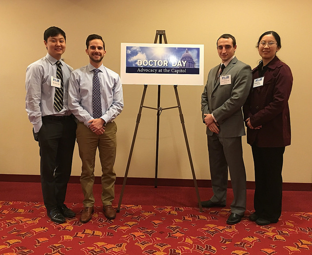 Drs. Han Kim, Alexander Ringeisen, Roman Krivochenitser, and Angeline Wang at Doctor Day 2016 in the State Capitol.