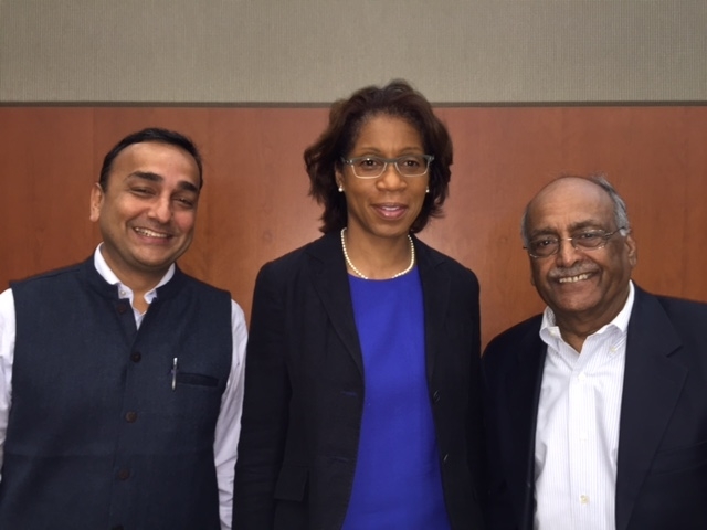 Pictured left to right, Umang Mathur, MS, Terri Young, MD, MBA, Chair of the Department of Ophthalmology and Visual Sciences and Suresh Chandra, MD, Professor Emeritus.