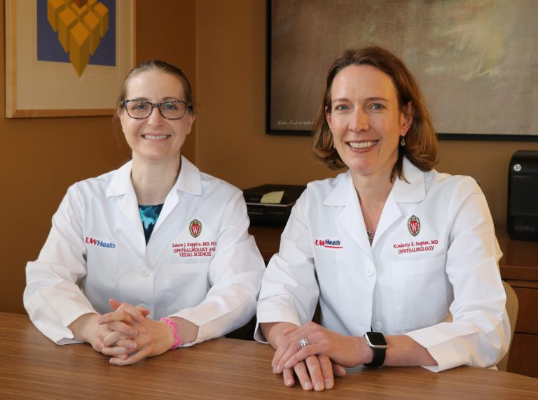 Medical Retina and Uveitis fellowship co-directors Laura Kopplin and Kim Stepien pose for a picture.