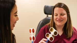 Patient with lenses.
