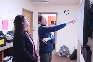 Dr. Anna Momont and partner, Dr. Suneeta Dubey discussing glaucoma clinic workflows during visit to UW.