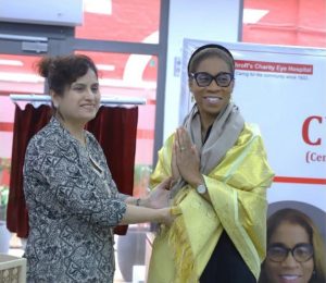 Dr. Terri Young with colleague at Dr. Shroff’s Charity Eye Hospital